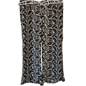 Black White Pull On Elastic Waist Wide Leg Side Slit Light Beach Coverup XXL